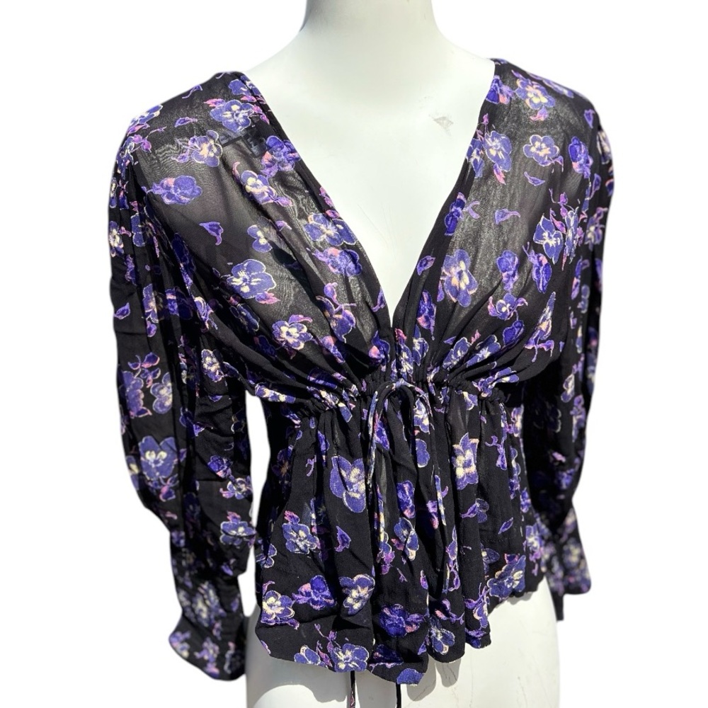 Ganni Floral Print Tie Front Blouse Size 10/12